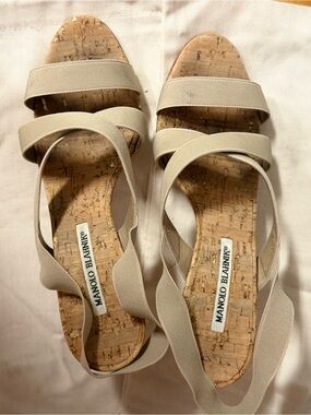 Manolo Blahnik Neutral Beige Cork Strap Sandals
